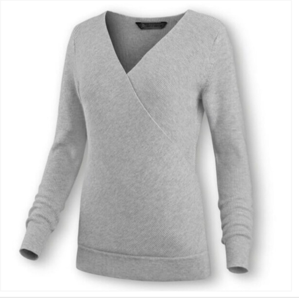 Harley-Davidson Women’s Light Grey Crossover Wool Blend Knit Sweater XS V-Neck